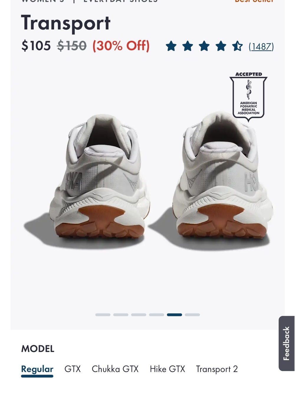 Hoka Women's Transport Trainer in White with Brown Outsole Accents - Picture 4 of 9